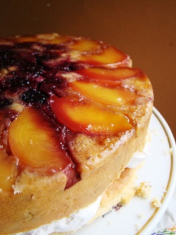 Vegan Upside Down Blackberry Peach Pecan Cake with Pecan Kreme