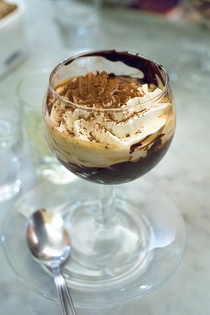 A variant of "Bicerin": a hot drink made with chocolate, espresso, and whipped cream; from Turin