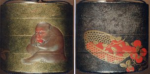 Case (Inrō) with Design of Basket of Persimmons (obverse); Monkey Eating Persimmon (reverse)